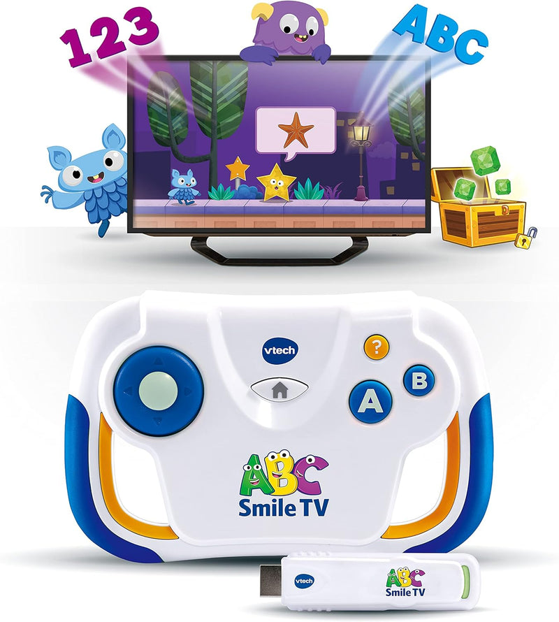 VTech ABC Smile TV – Kabellose Lernkonsole mit HDMI-Stick für den Fernseher mit 15 Spiel-Level für s