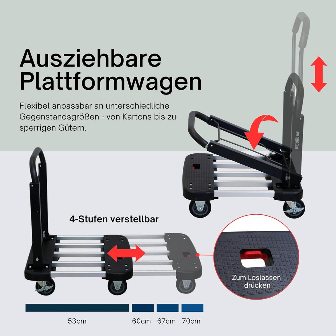 PROREGAL Klappbarer Profi-Transportwagen Taurus 150 | HxBxT 97x46x76cm | Traglast 150kg | Höhenverst