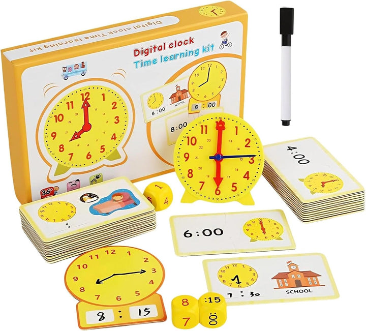 Lernuhr Kinder mit Abwischbare Schreibtafel und Kugelschreiber, B