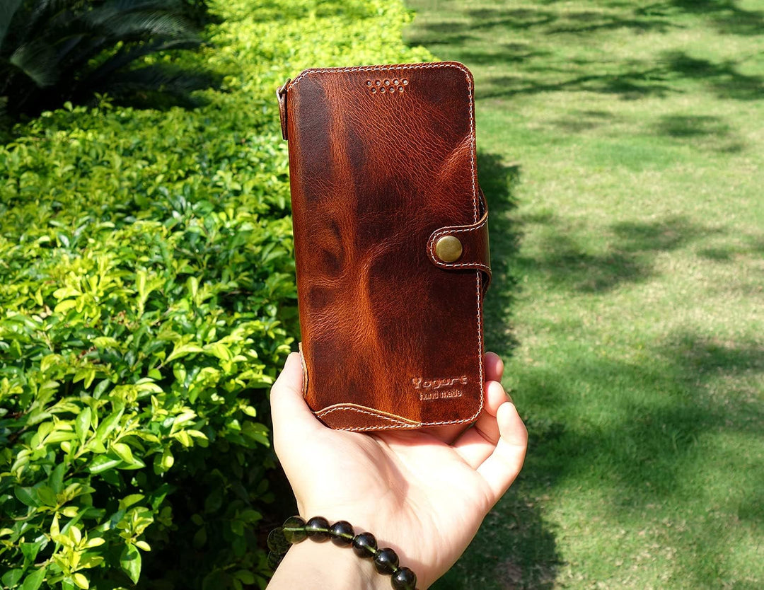 Yogurt Handyhülle für Samsung Galaxy A23 5G, Hülle Echtleder Case Ledertasche Lederhülle für Samsung