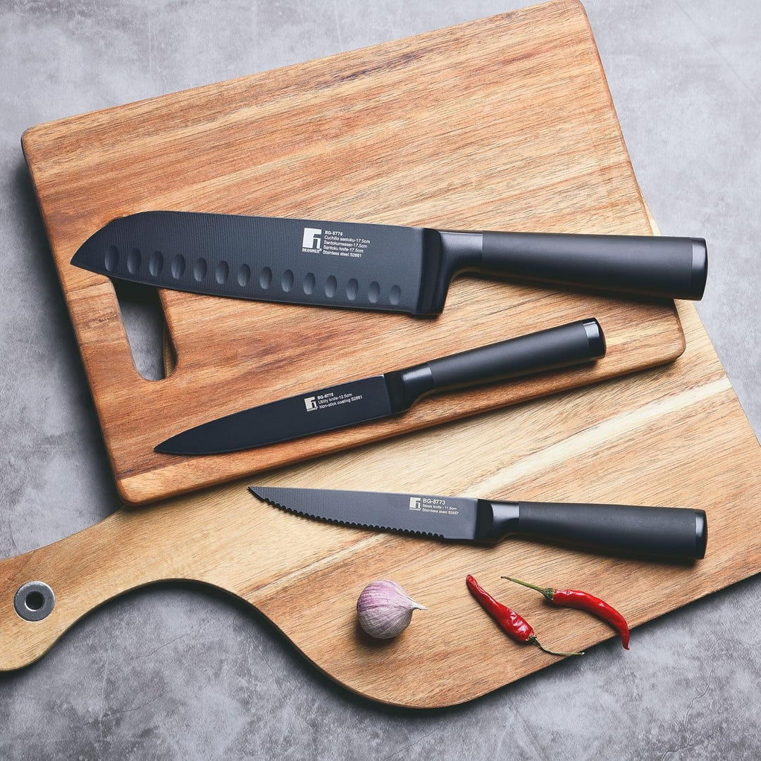 BERGNER Black Blade | Messer Santoku | Edelstahlklinge 17,5 cm | Ergonomischer, Ausgehöhlter Griff |