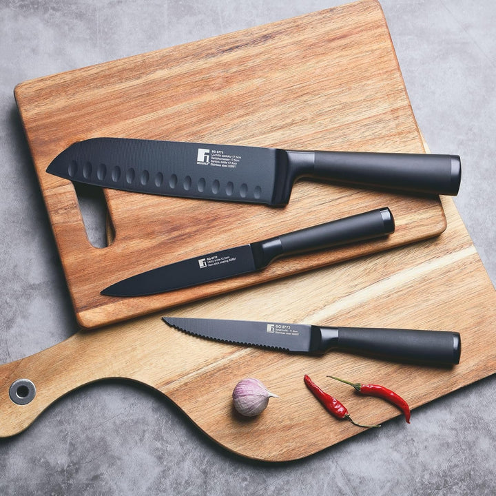 BERGNER Black Blade | Messer Santoku | Edelstahlklinge 17,5 cm | Ergonomischer, Ausgehöhlter Griff |
