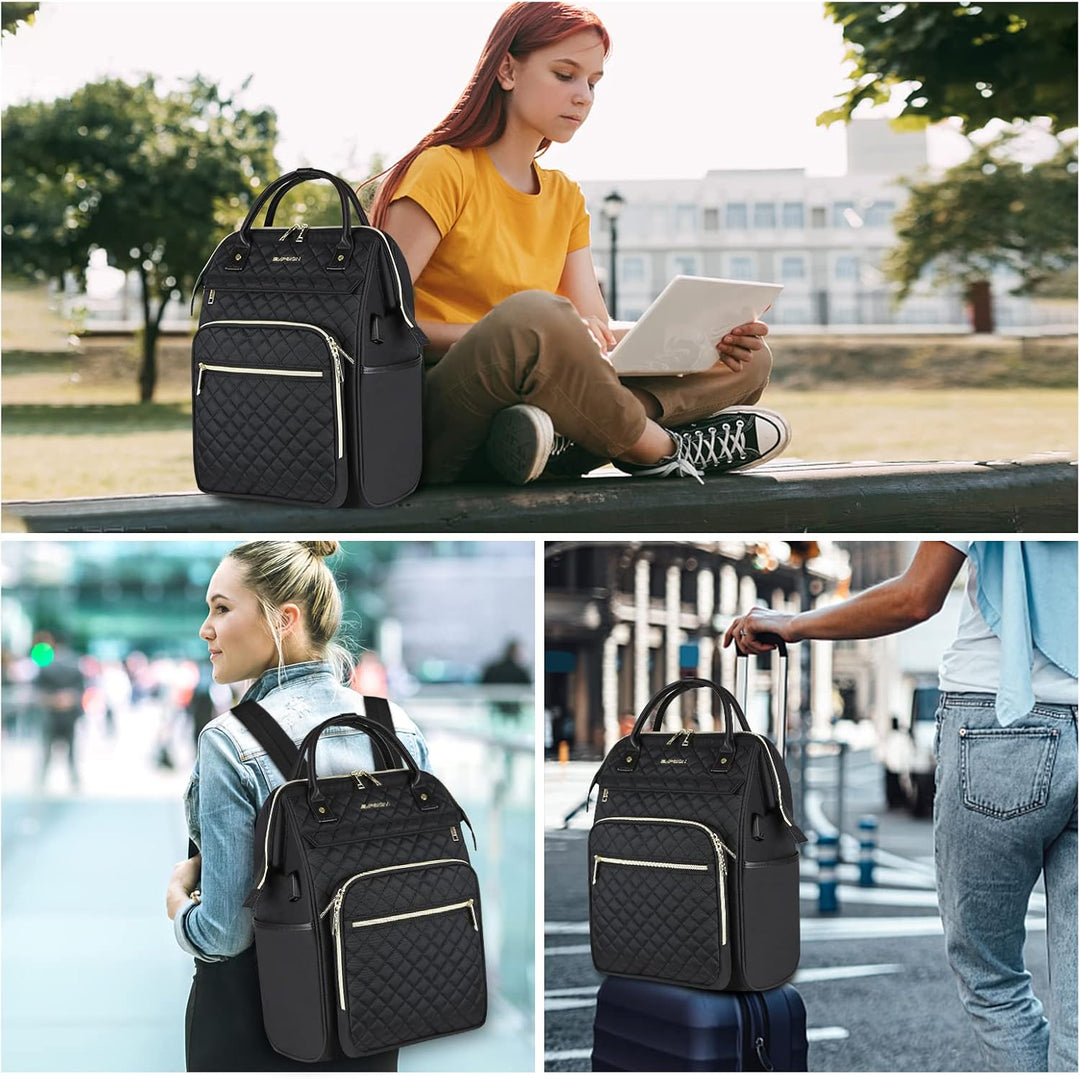 EMPSIGN Laptop Rucksack Damen mit Laptopfach 17 Zoll, Laptop Rucksack Schulrucksack Mit USB Ladeansc