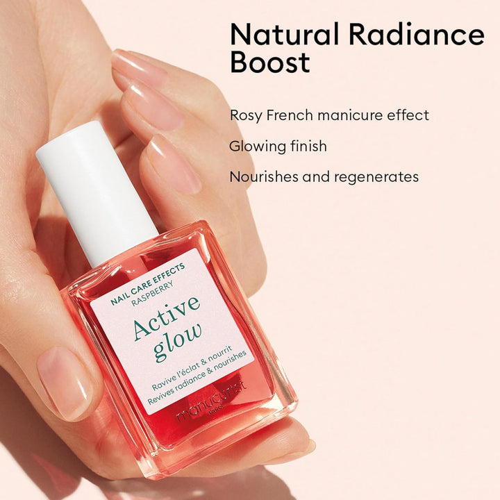 Manucurist Healthy Glow Duo - Active Glow Raspberry (Pink) Repairing Nail Polish Care & Complete Nai