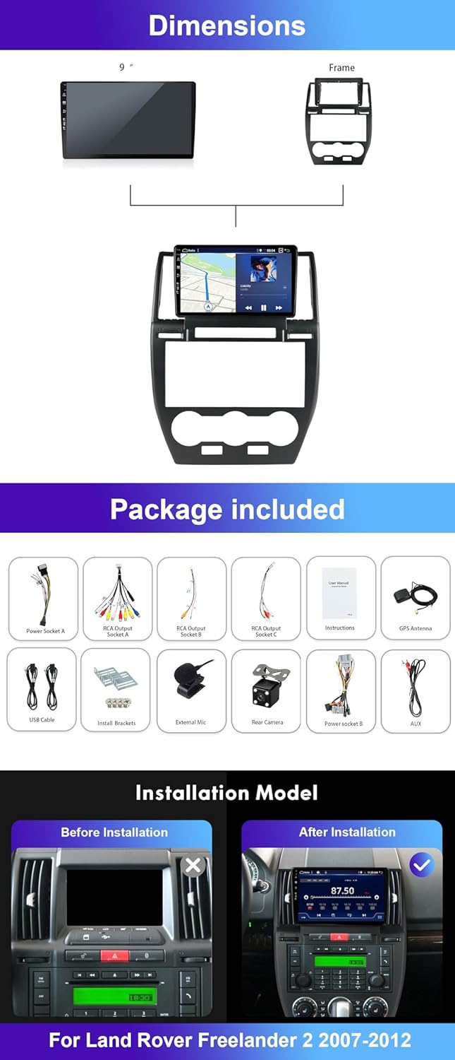 Autoradio Passt Für Land Rover Freelander 2 (2006-2012) 9 Zoll IPS Touch Screen [4G+64G] - Android 1