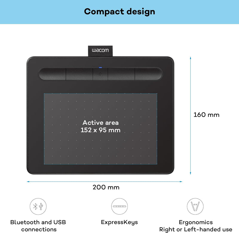 Wacom Intuos Small Zeichentablett Bluetooth - Tablet zum Zeichnen & zur Fotobearbeitung mit druckemp