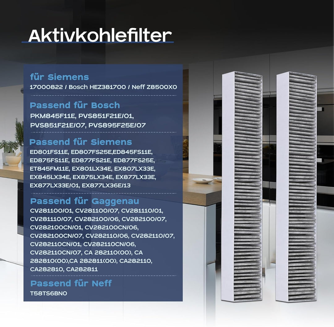2 Aktivkohlefilter für Siemens HZ381700 Bosch HEZ381700 Neff Z8500X0 Gaggenau Constructa CA282110 Te