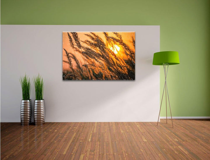 Pixxprint Schilf als Leinwandbild/Grösse: 100x70 / Wandbild/Kunstdruck/fertig bespannt, 100x70