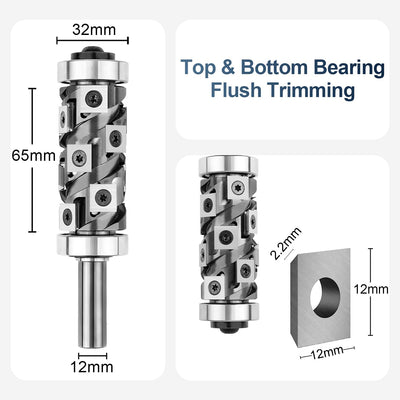 SpeTool Up&Down Kompressions Bündigfräser 12mm Schaft VHM Spiralnutfräser Kopierfräser für Oberfräse