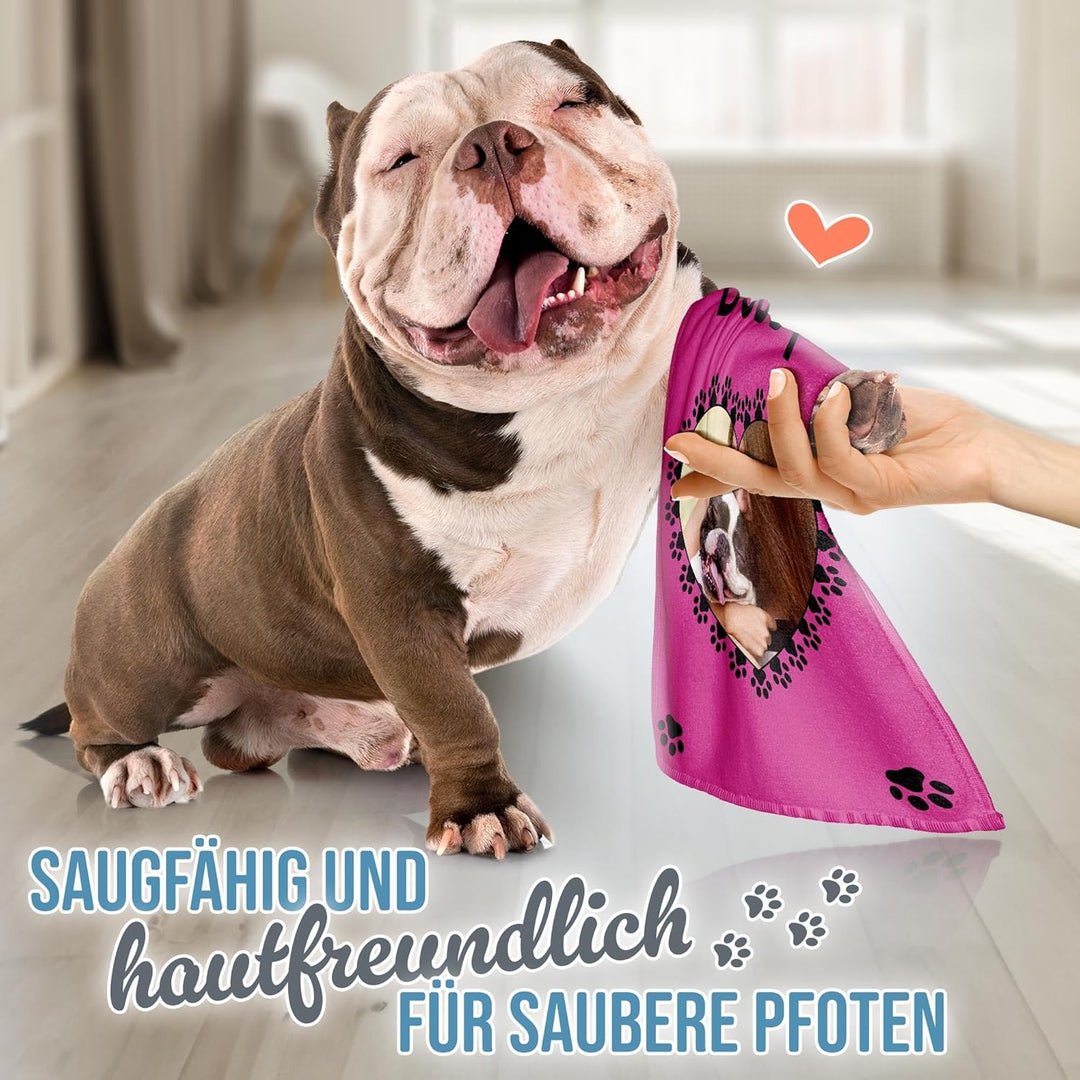 PR Print Royal Personalisiertes Hundehandtuch mit Foto & Name selbst gestalten - Pfoten-Herz - Pfote
