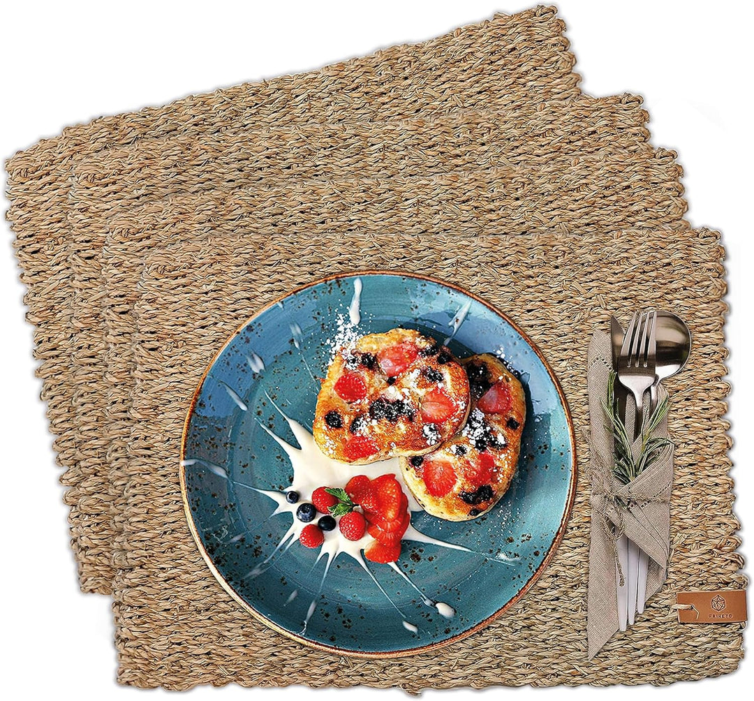 FRIHET Tischset eckig - Seegras geflochten (4er Set) Platzset 40x30cm, Natur Tischdeko, Tischsets Pl