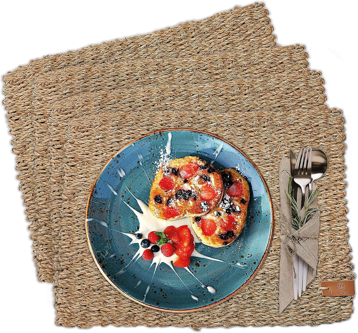 FRIHET Tischset eckig - Seegras geflochten (4er Set) Platzset 40x30cm, Natur Tischdeko, Tischsets Pl