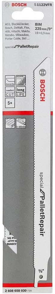 Bosch Professional 5 Stück Stichsägeblatt S 1122 VFR Special for Pallet Repair (für Paletten, Zubehö