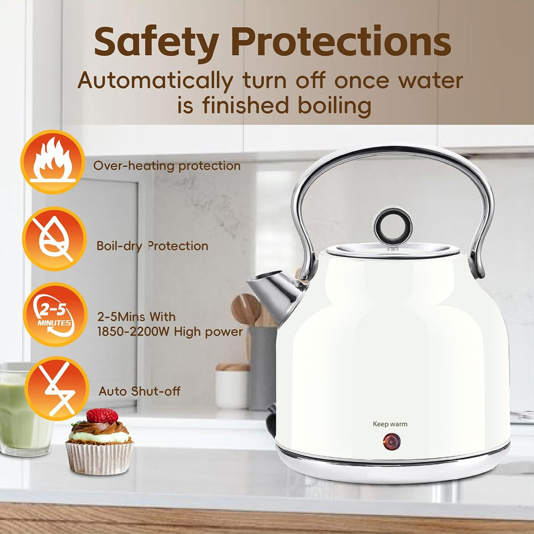 Huogary Wasserkocher - 1,7 L Edelstahl Wasserkocher mit Warmfunktion, 2000W Schnellkocher mit LED-An