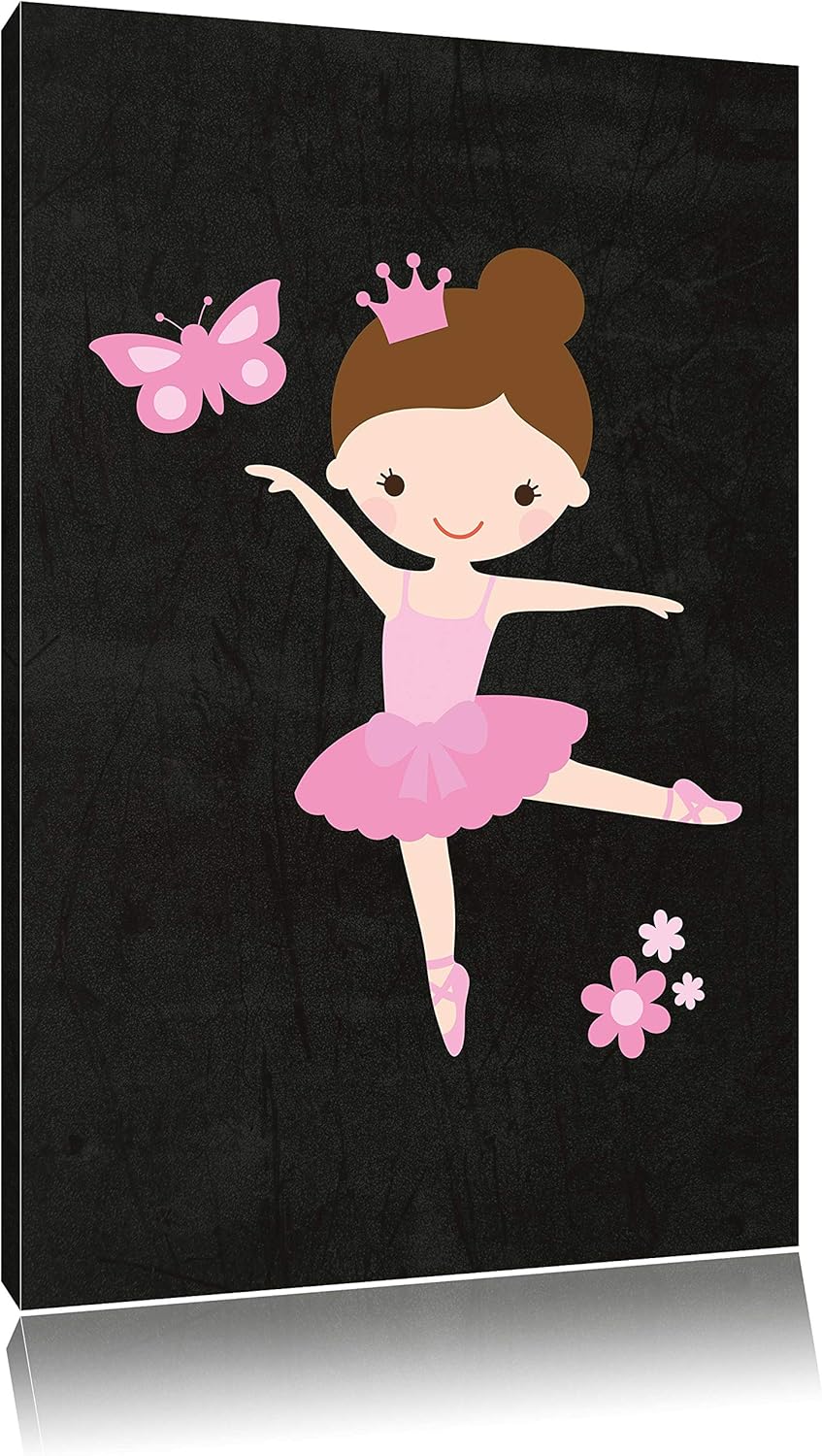 Pixxprint Ballerina mit Schmetterling und Blumen schwarz, Format: 70x100 auf hochkantiges Leinwandbi