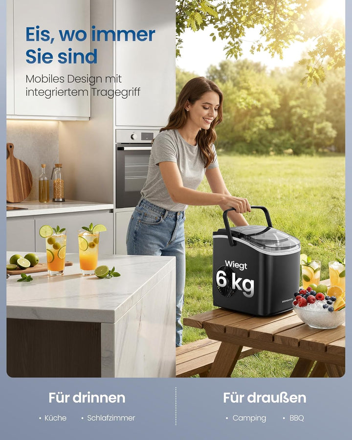 SONGMICS Eiswürfelmaschine, Eiswürfelbereiter, Eismaschine mit Selbstreinigung, in 6 Minuten 9 Würfe