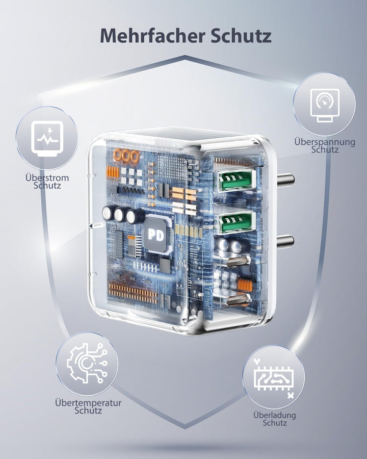 2-Pack USB C Ladegerät, 4 Ports Schnellladegerät PD 3.0 Power Adapter 40W Mehrfach Ladegerät mit USB