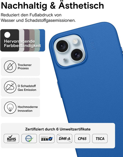 MOFT Magnetische Hülle für iPhone 15 Plus Kompatibel mit MagSafe, MOVAS Vegane Lederhülle, Weiches B