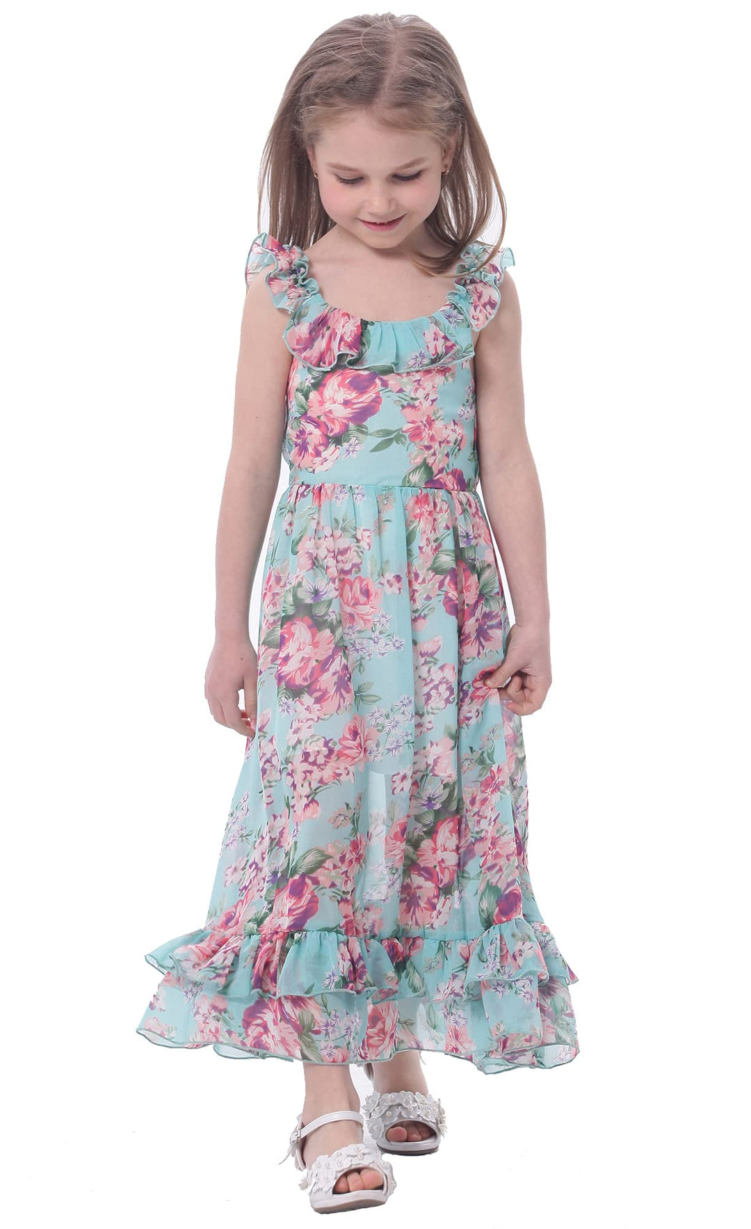 BONNY BILLY Sommerkleid Mädchen Trägerkleid Maxikleid Strandkleid Boho Kleid Chiffonkleid Blumenklei