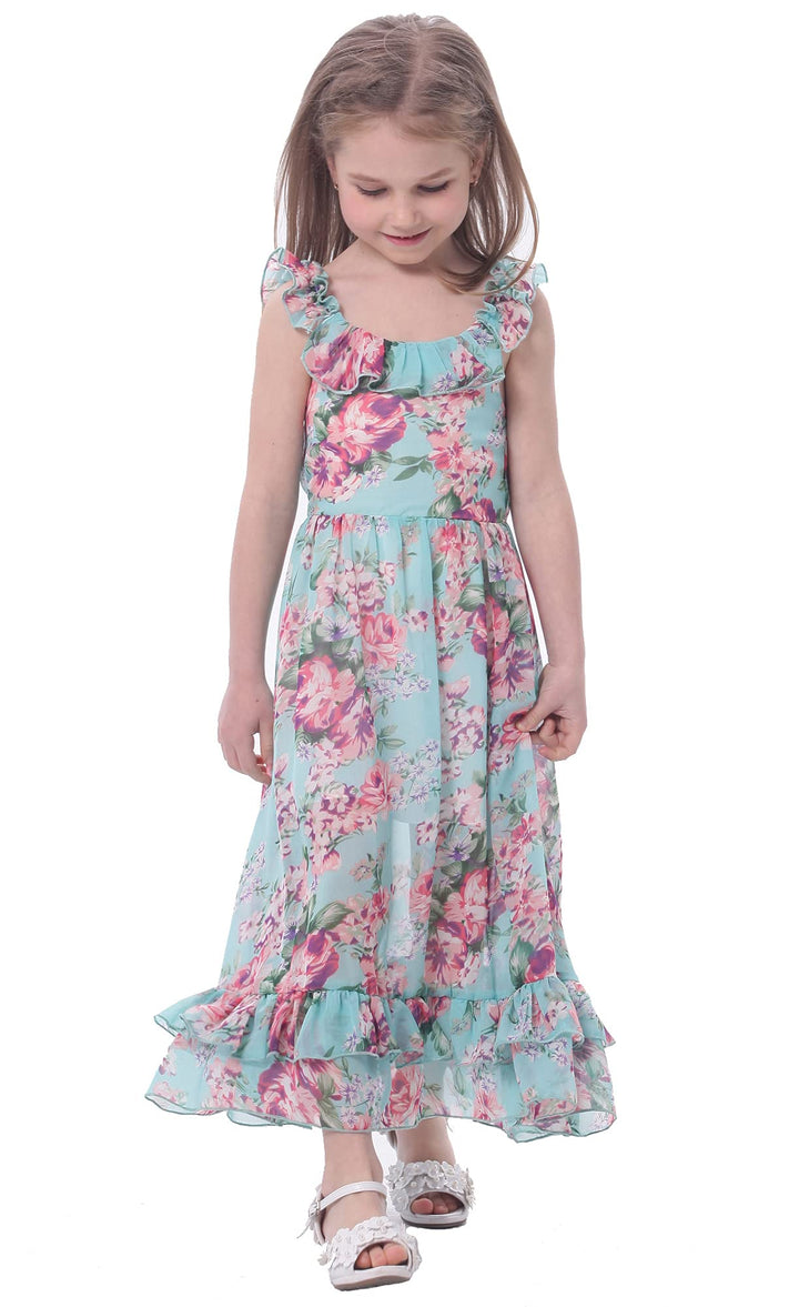 BONNY BILLY Sommerkleid Mädchen Trägerkleid Maxikleid Strandkleid Boho Kleid Chiffonkleid Blumenklei