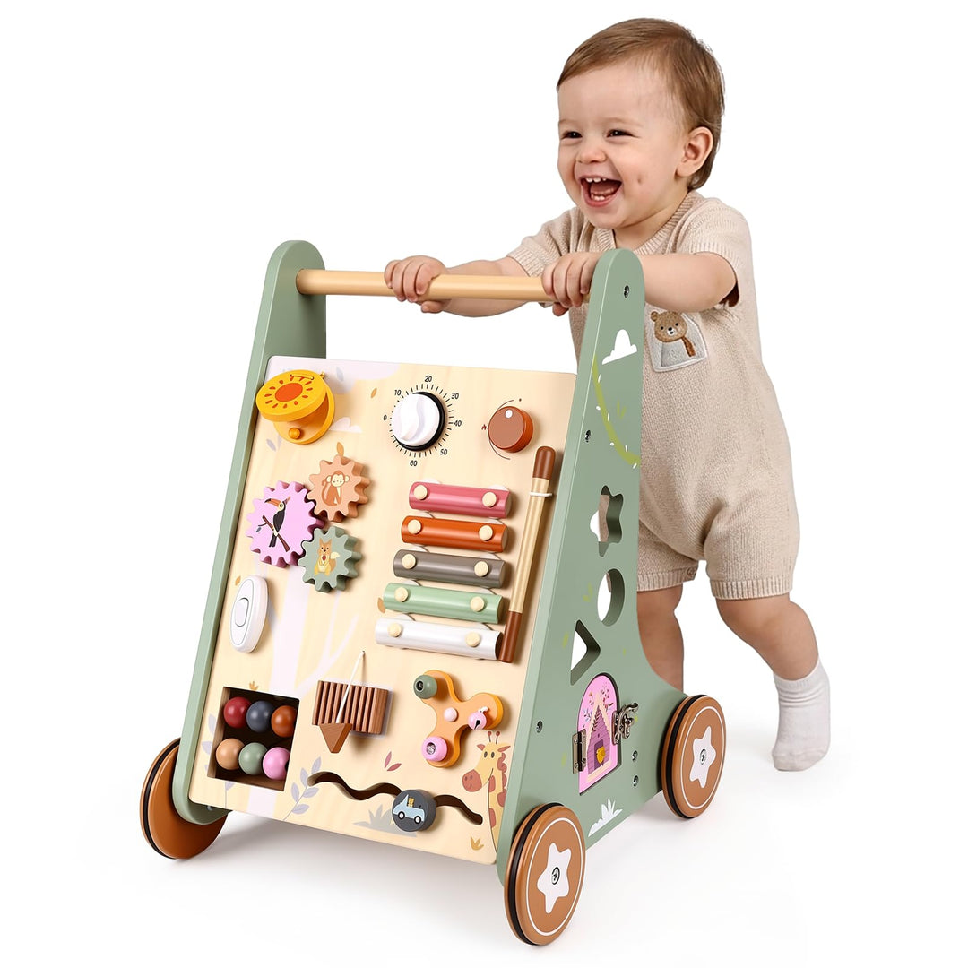 Highbird Lauflernwagen Holz, Montessori Lauflernspielzeug, Baby Lauflernhilfe Holz mit gummierten Ho