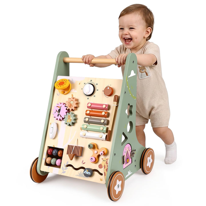 Highbird Lauflernwagen Holz, Montessori Lauflernspielzeug, Baby Lauflernhilfe Holz mit gummierten Ho