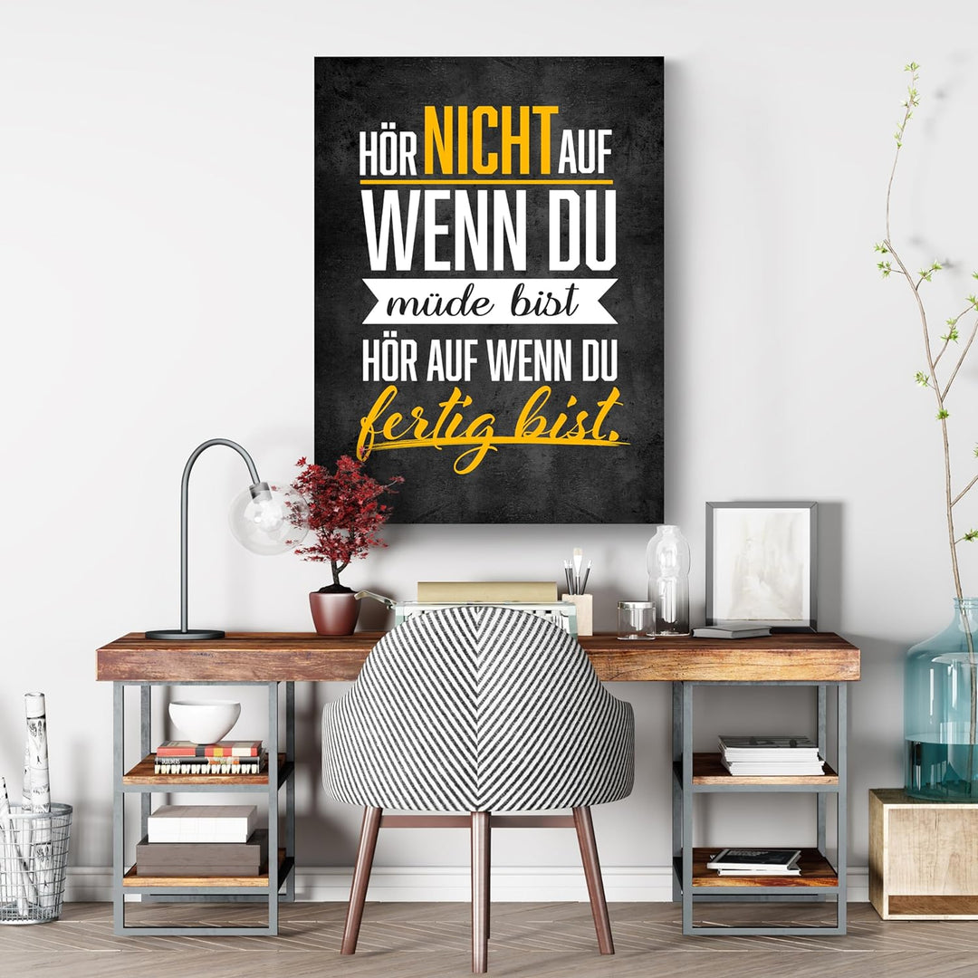 wandmotiv24 Leinwand-Bilder Motivation, Grösse 100x75cm, Hochformat, wenn du fertig bist, Beton-maue
