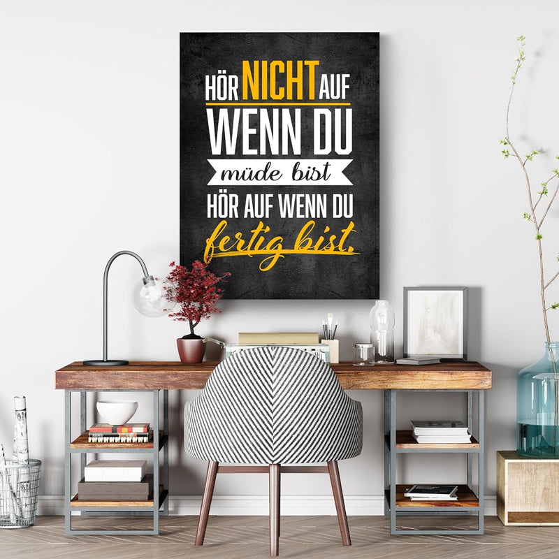 wandmotiv24 Leinwand-Bilder Motivation, Grösse 100x75cm, Hochformat, wenn du fertig bist, Beton-maue