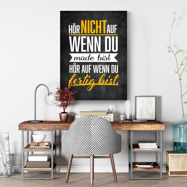 wandmotiv24 Leinwand-Bilder Motivation, Grösse 40x30cm, Hochformat, wenn du fertig bist, Beton-Mauer