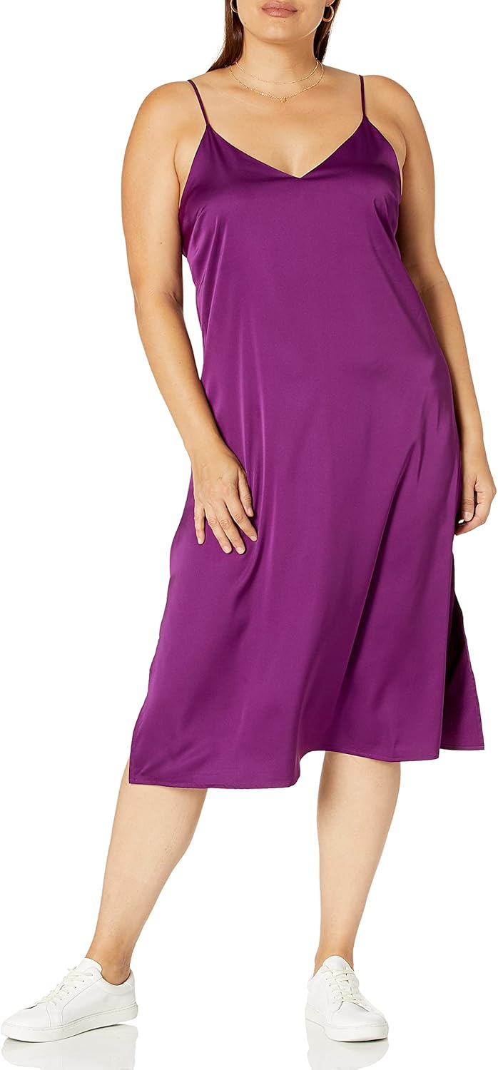 The Drop Damen Ana Silky Midi-Slip-Kleid mit V-Ausschnitt S Traube, S Traube