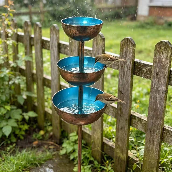Regenfänger Gartensteckervogeltränke Rost Gartenstecker Metall Gartendeko für Draussen Insektentränk