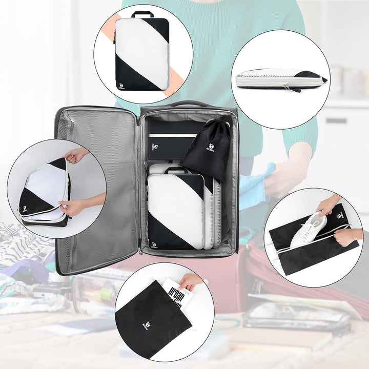 AiQInu Packing Cubes Compression, 5 Stück Packtaschen Kompression Koffer Organizer Set mit Wäschebeu