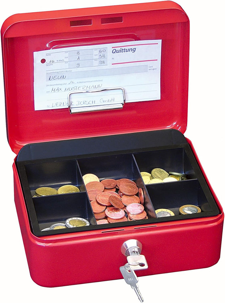 Wedo 145202H Geldkassette (aus pulverbeschichtetem Stahl, versenkbarer Griff, Geldnoten- und Belegek