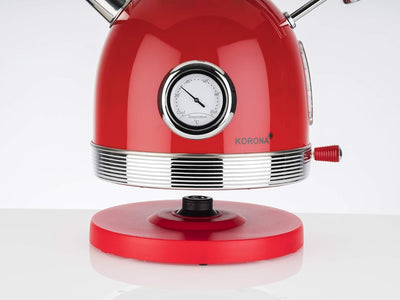 Korona 20667 elektrischer Wasserkocher | Retro Design | Rot | 1,8 Liter | 2.200 Watt | Temperaturanz