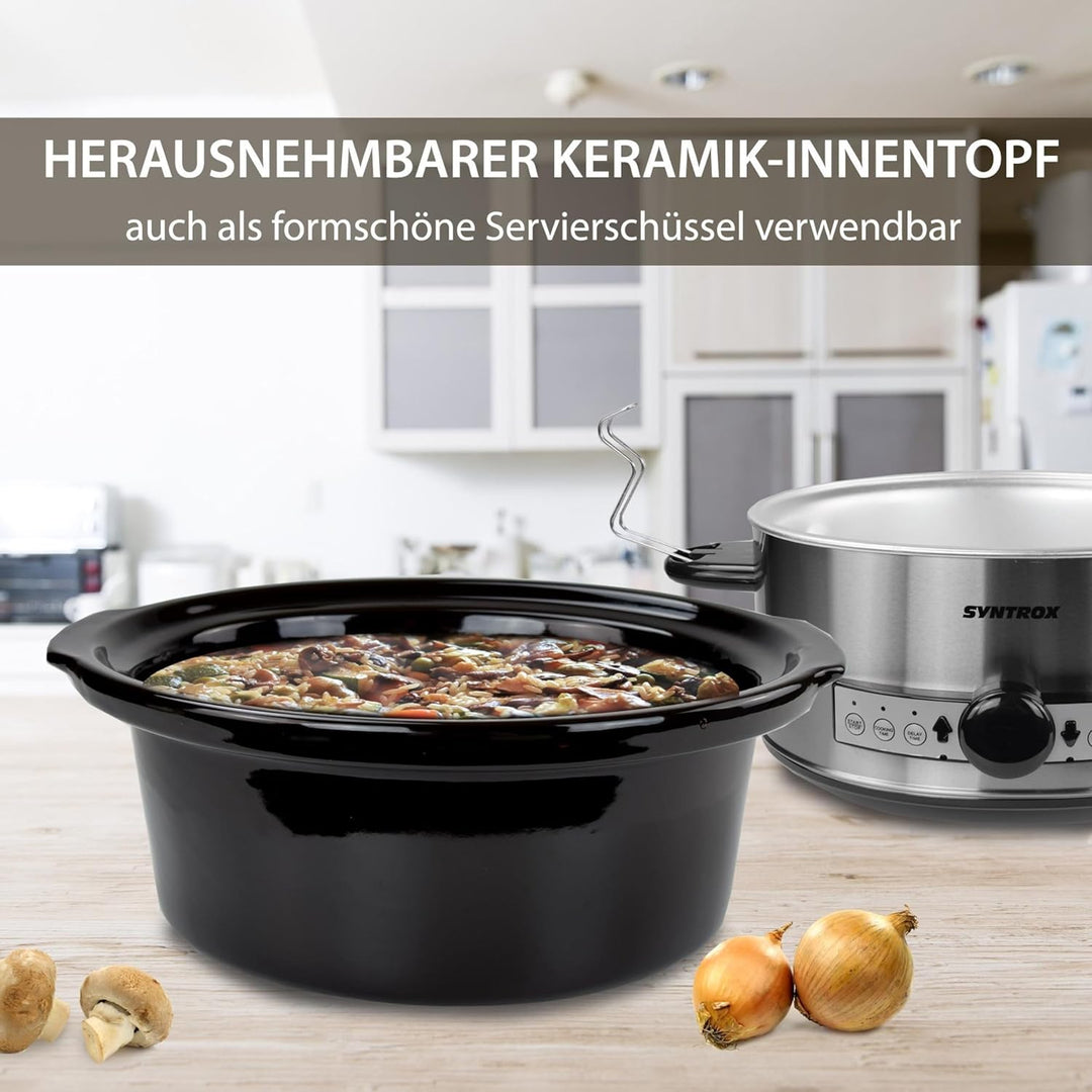 Syntrox 6,5 l Slow Cooker | Schmortopf | Schongarer | Multikocher Stosax, Keramikinnentopf, Warmhalt