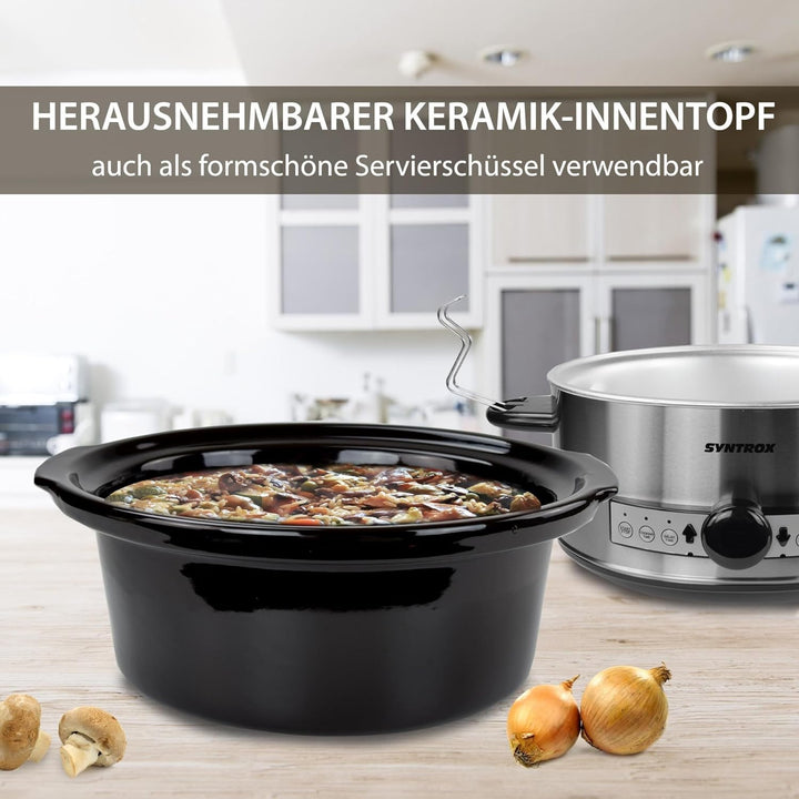 Syntrox 6,5 l Slow Cooker | Schmortopf | Schongarer | Multikocher Stosax, Keramikinnentopf, Warmhalt