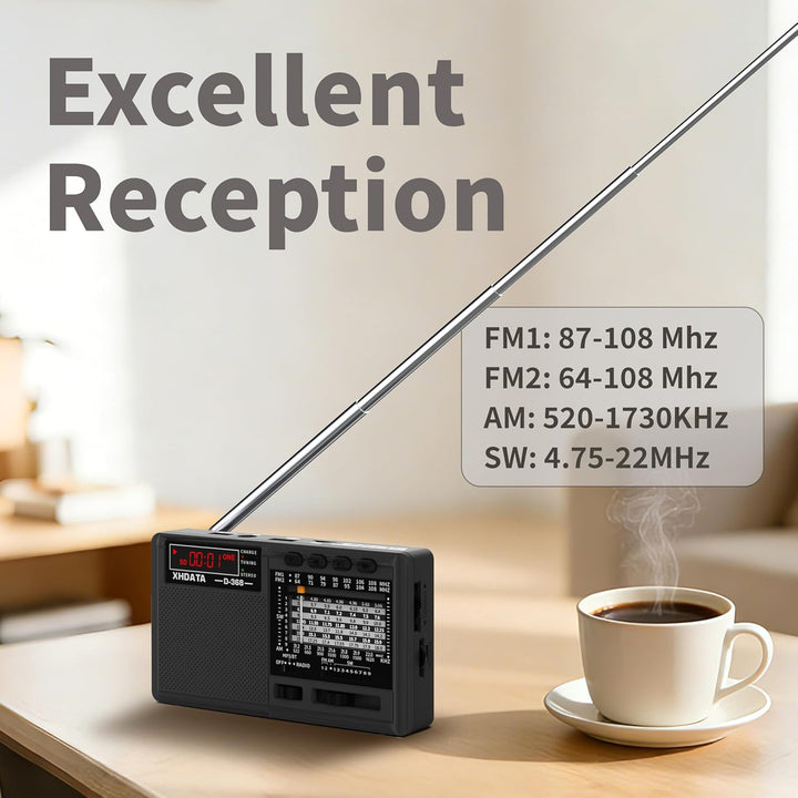 XHDATA D368 kleines Radio Nostalgie Batterieradio Mini Tragbare Radios Bluetooth Transistorradio UKW