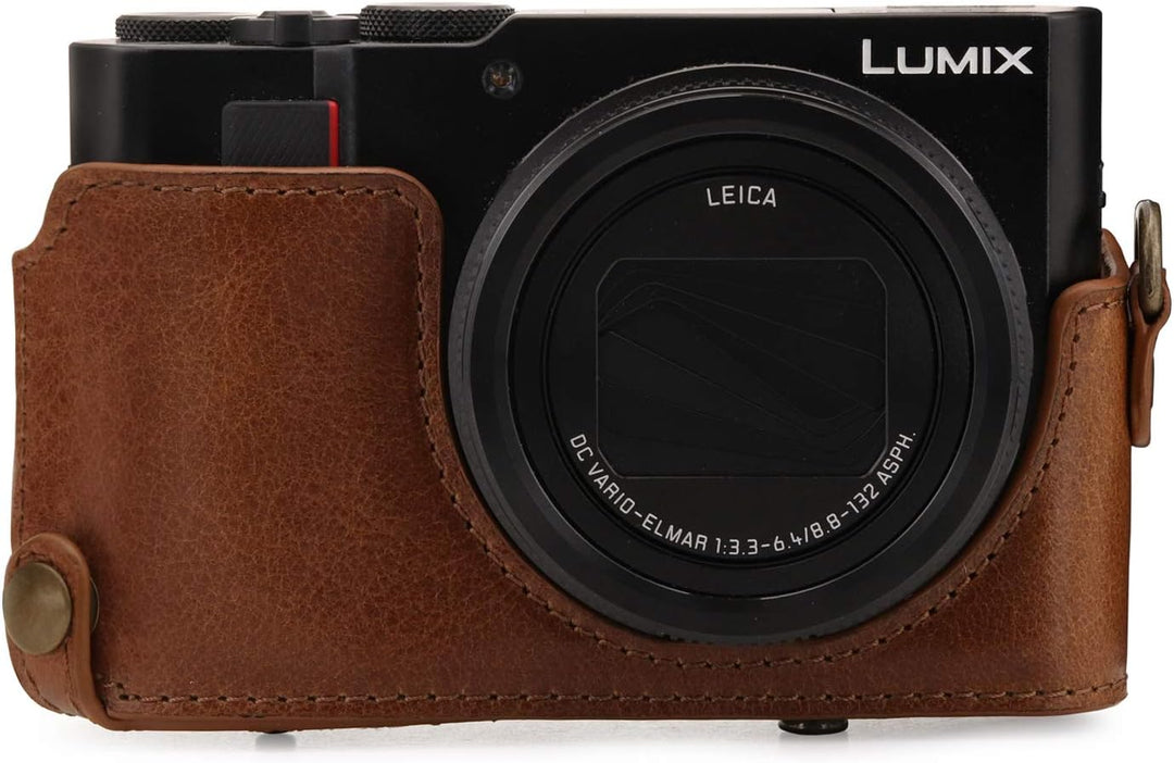 MegaGear Panasonic Lumix DC-TZ100, TZ200 Ever Ready Echtleder Kamera-Case mit Trageriemen - Braun MG