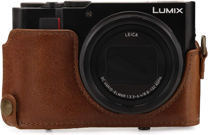 MegaGear Panasonic Lumix DC-TZ100, TZ200 Ever Ready Echtleder Kamera-Case mit Trageriemen - Braun MG
