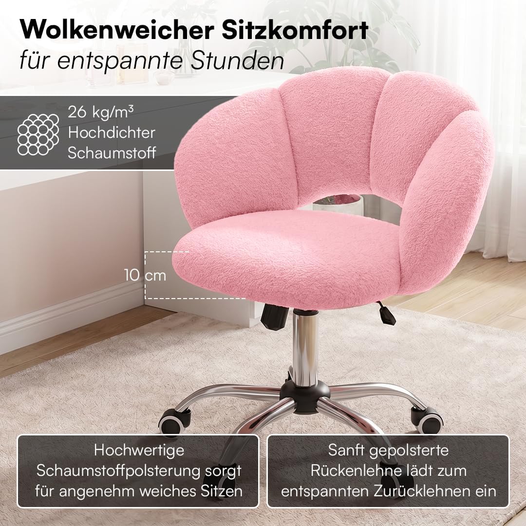 Bellamio Meli Schreibtischstuhl Wolkenform, Rosa, 140 kg, höhenverstellbar, Rosa