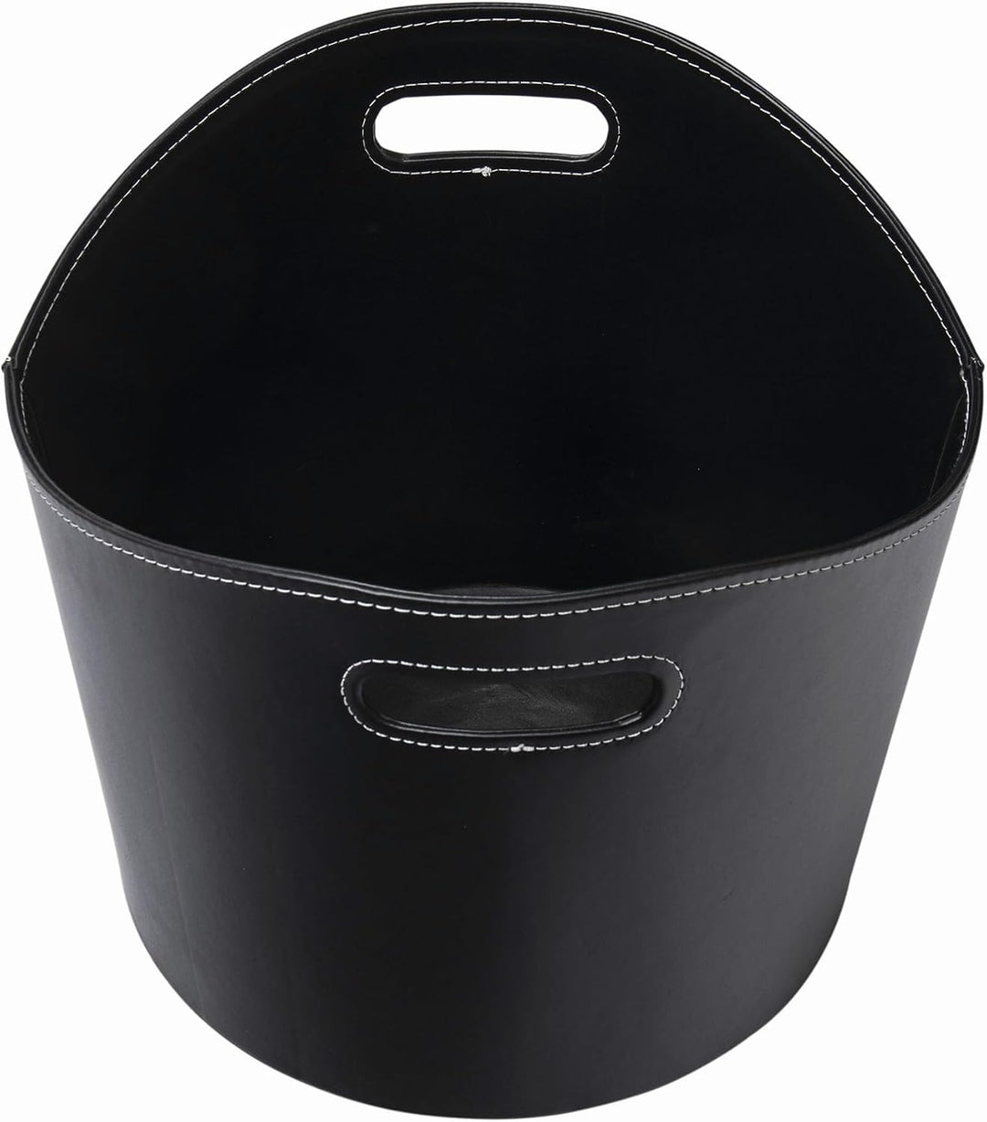 Runder Holzkorb WERKA PRO Ø39xh 31cm Schwarzes Kunstleder Similicuir noir, Similicuir noir