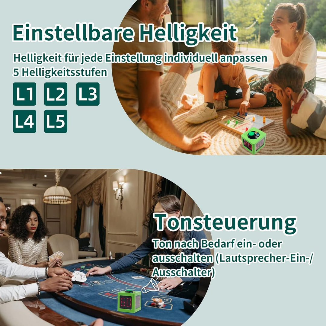 Poker Shot Clock, Cube Timer Countdown für Poker/Casino/Schachkasinos,20/30 Sec and Custom Time (Kle