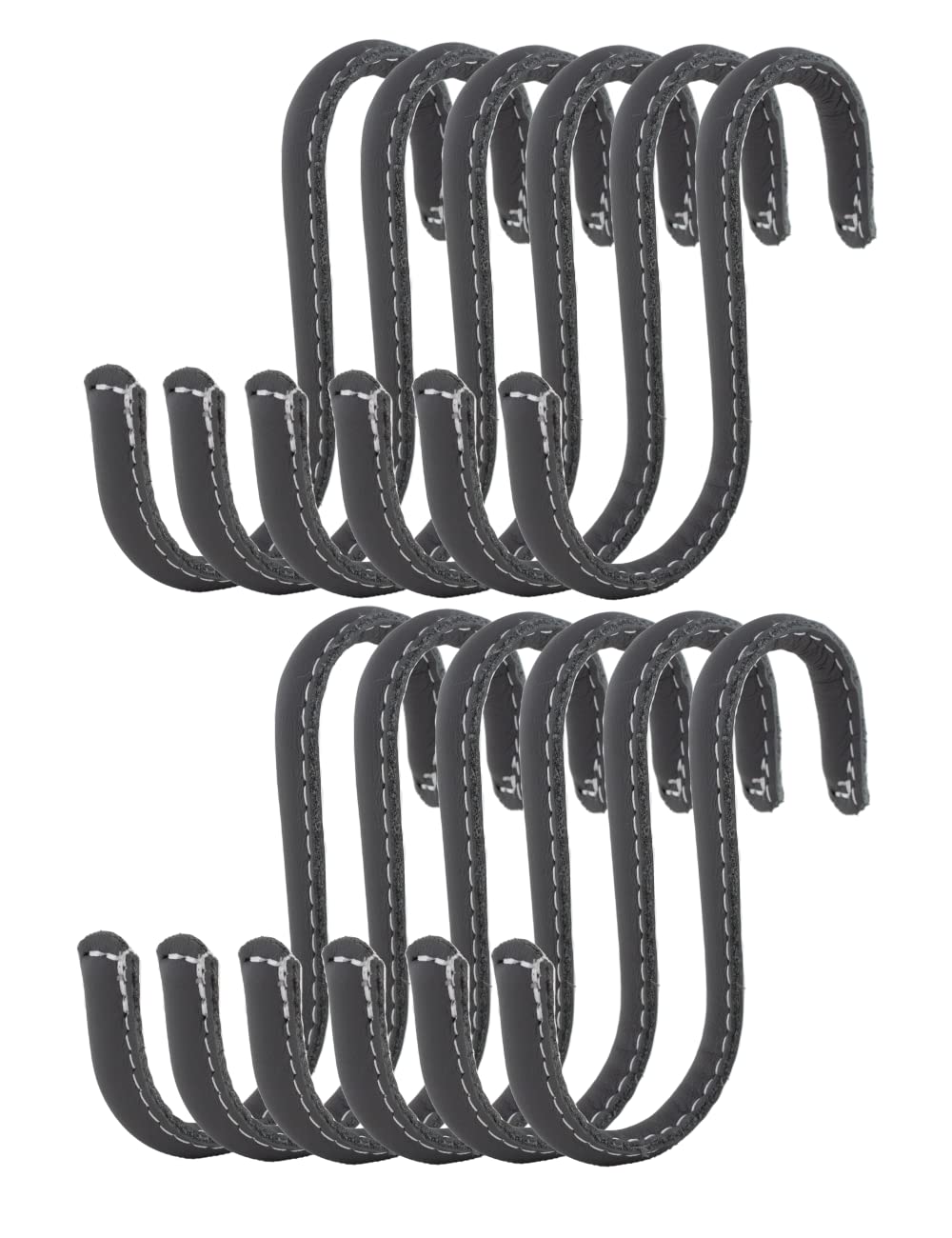 Brute Strength - S-Haken mit Vollnarbenleder umwickelt - 12 Stück - Grau - 10 cm Edelstahl-Metallbüg