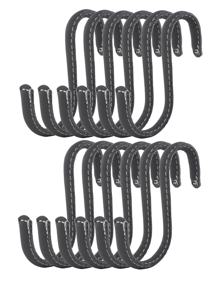 Brute Strength - S-Haken mit Vollnarbenleder umwickelt - 12 Stück - Grau - 10 cm Edelstahl-Metallbüg