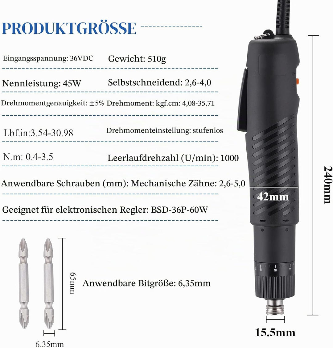 MXBAOHENG Elektrische Drehmomentschrauber 0.4-3.5nm Elektrischer Schraubendreher Einstellbare Drehmo