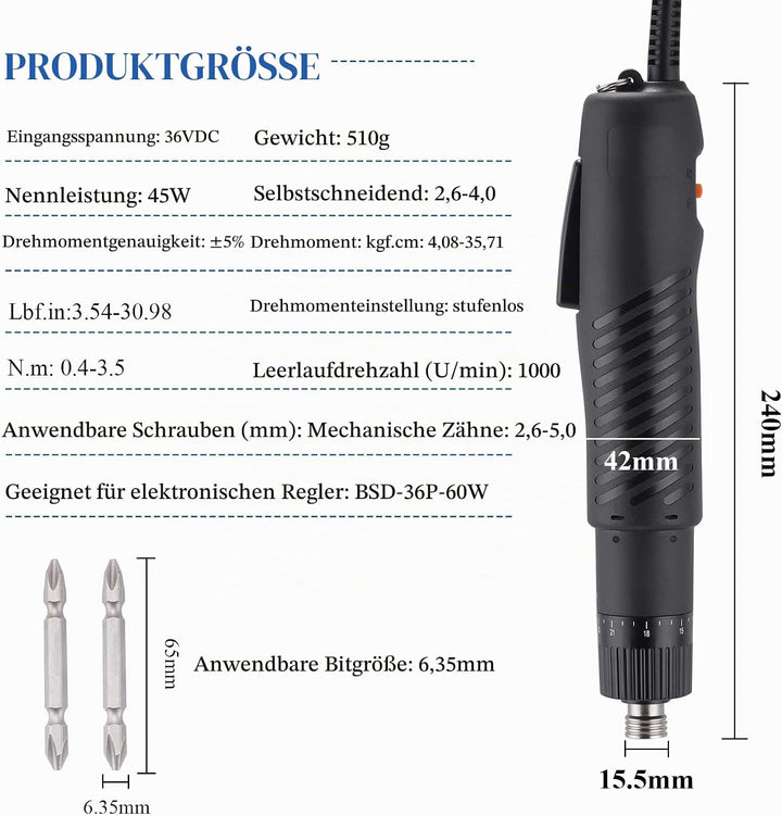 MXBAOHENG Elektrische Drehmomentschrauber 0.4-3.5nm Elektrischer Schraubendreher Einstellbare Drehmo
