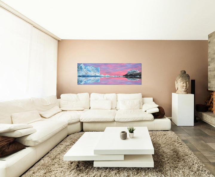 Paul Sinus Art Panoramabild auf Leinwand und Keilrahmen 150x50cm Argentinien Meer Eisberge Abendlich