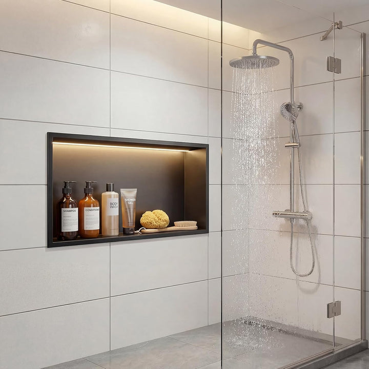 Duschnische,Wandnische Dusche Edelstahl mit LED-Beleuchtung,Duschnische Unterputz,Eingelassene Wandn
