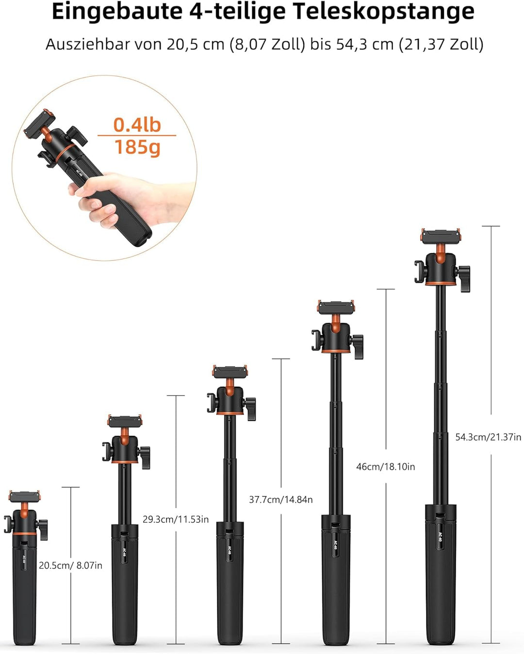 54 cm Selfie Stick Stativ für DJI Osmo Action 5 Pro/4/3, Osmo 360, 2-in-1 Kleines Tischstativ mit Ku