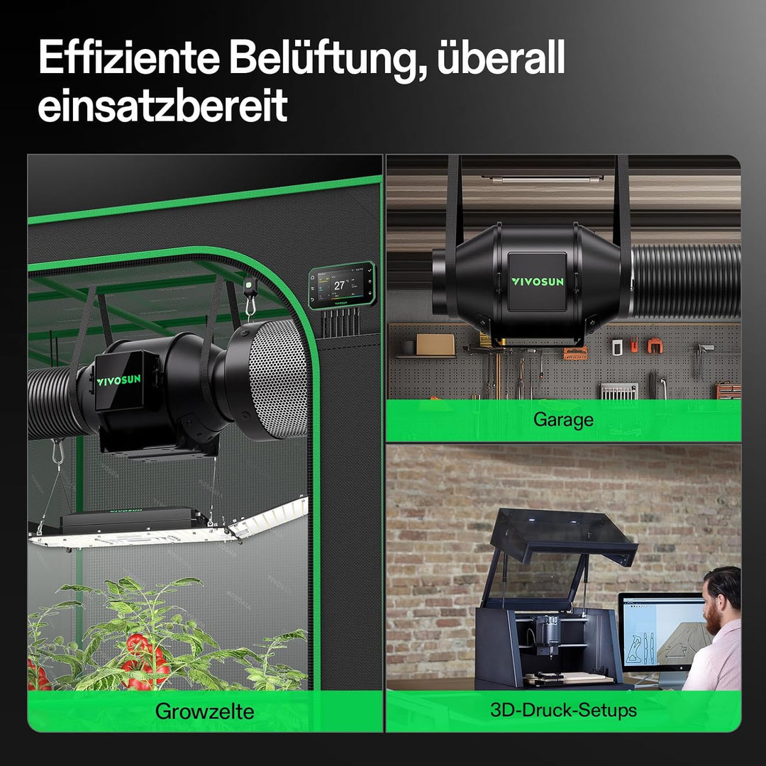 VIVOSUN Abluftset Rohrventilator 100mm AeroZesh G4 mit GrowHub E42A+, VPD-, Temp- und Feuchte-WiFi-C